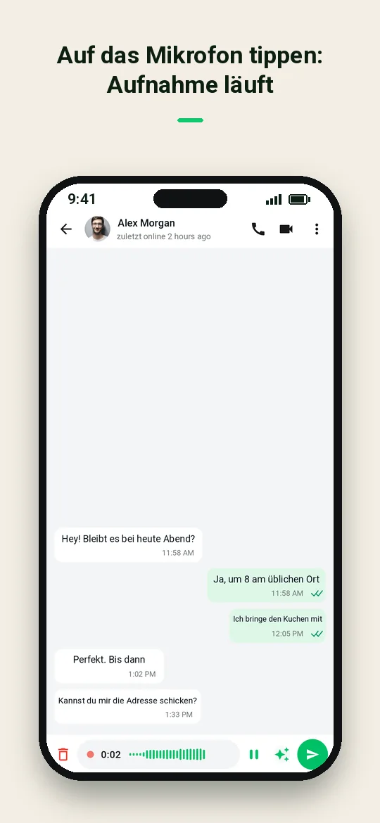 Auf das Mikrofon tippen: Aufnahme läuft — Haydai