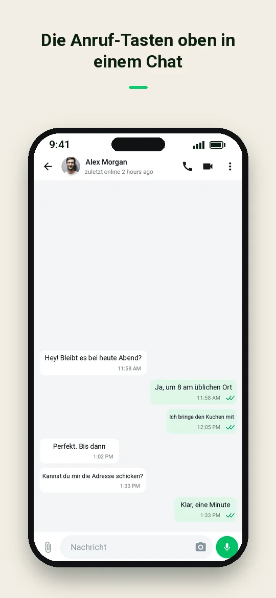 Die Anruf-Tasten oben in einem Chat — Haydai
