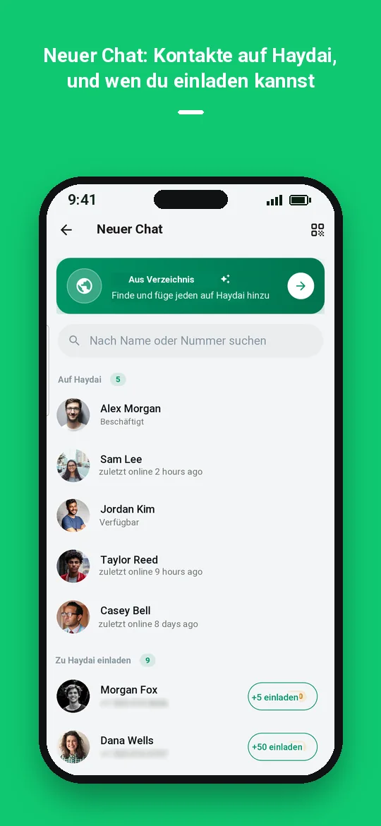 Neuer Chat: Kontakte auf Haydai, und wen du einladen kannst — Haydai