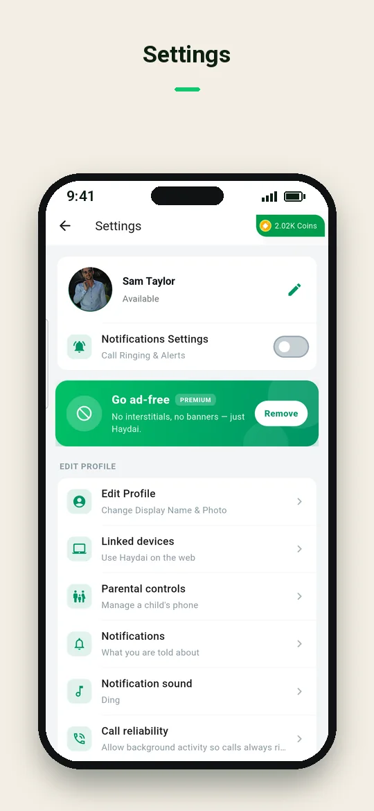 Settings — Haydai