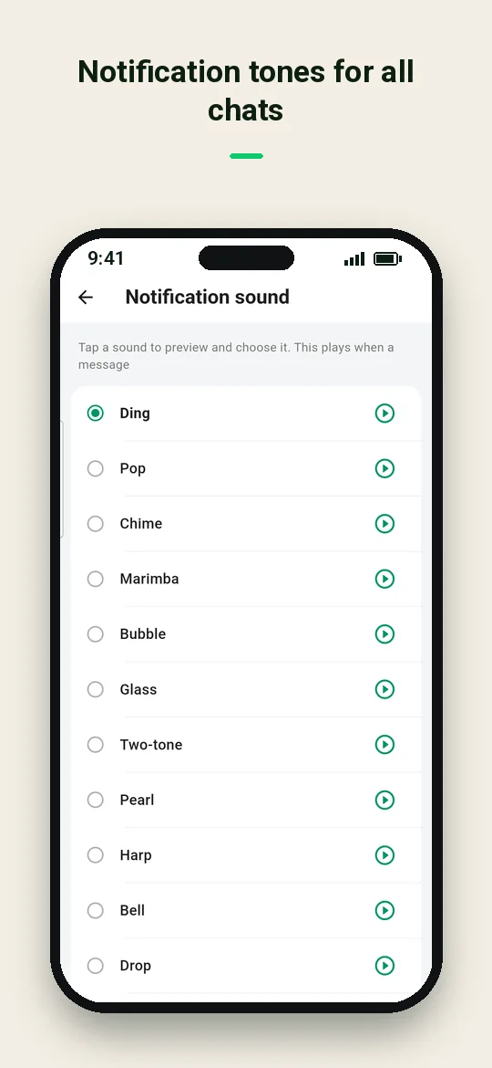 Notification tones for all chats — Haydai