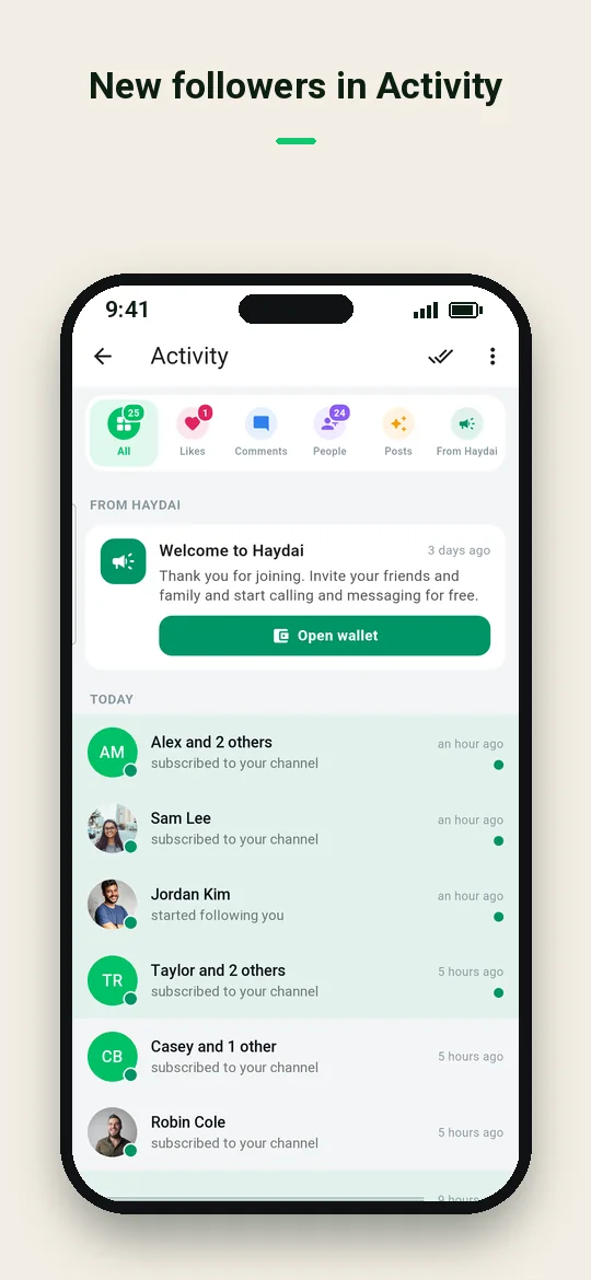 New followers in Activity — Haydai