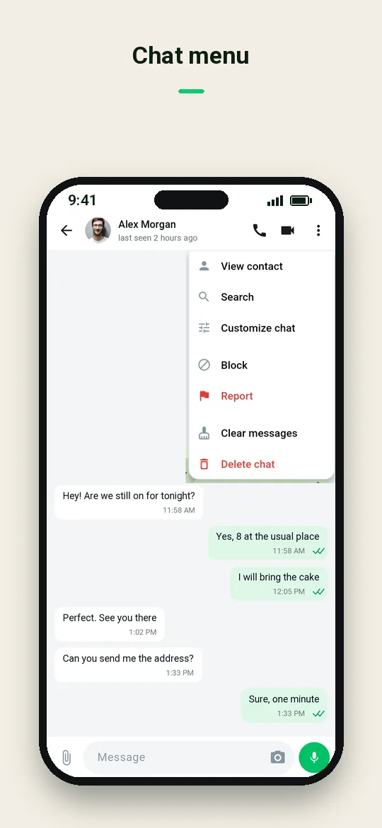 Chat menu — Haydai