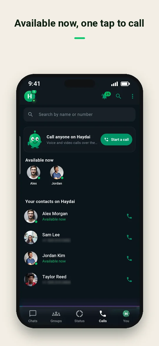 Available now, one tap to call — Haydai