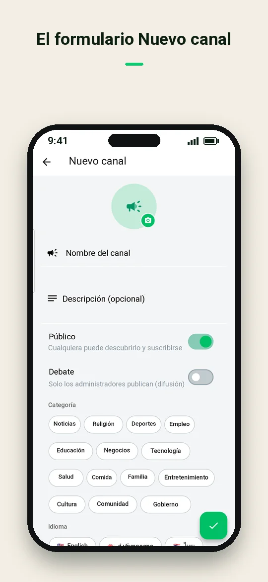 El formulario Nuevo canal — Haydai