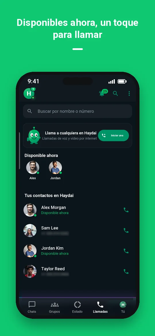 Disponibles ahora, un toque para llamar — Haydai