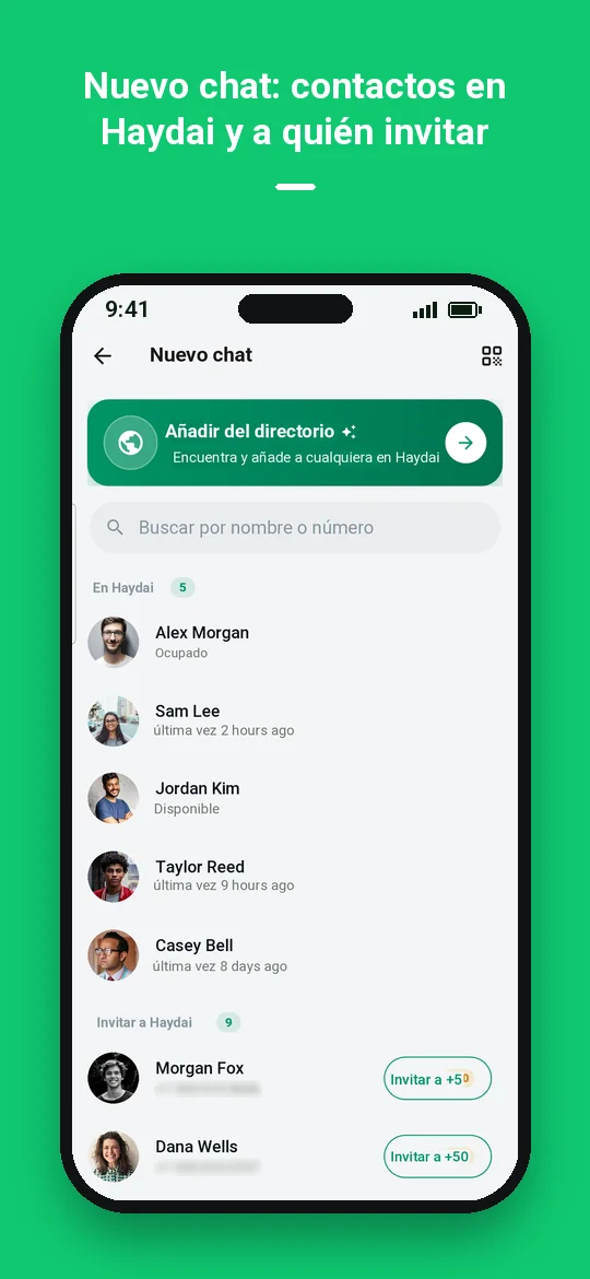 Nuevo chat: contactos en Haydai y a quién invitar — Haydai