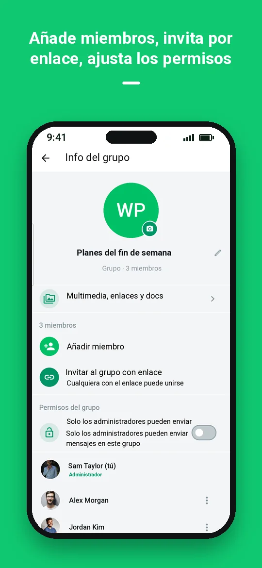 Añade miembros, invita por enlace, ajusta los permisos — Haydai