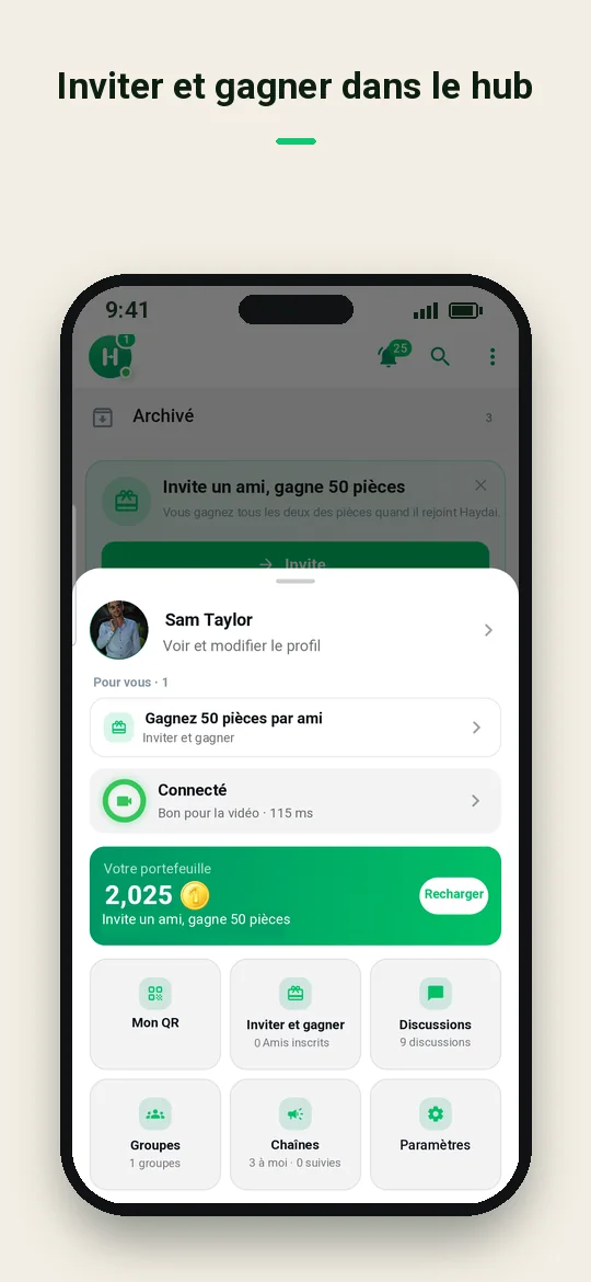 Inviter et gagner dans le hub — Haydai