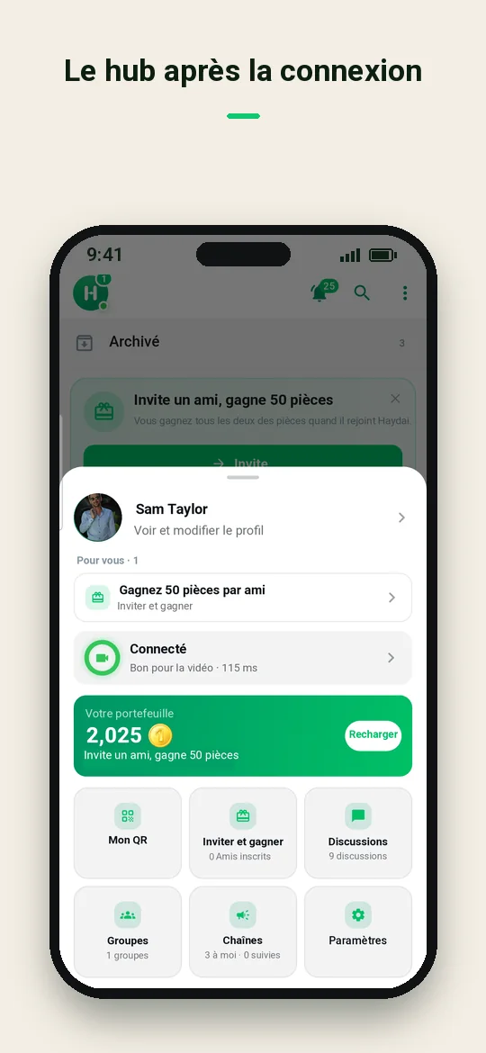 Le hub après la connexion — Haydai