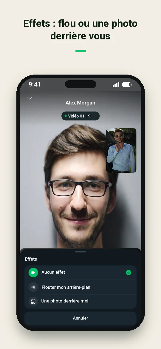 Effets : flou ou une photo derrière vous — Haydai