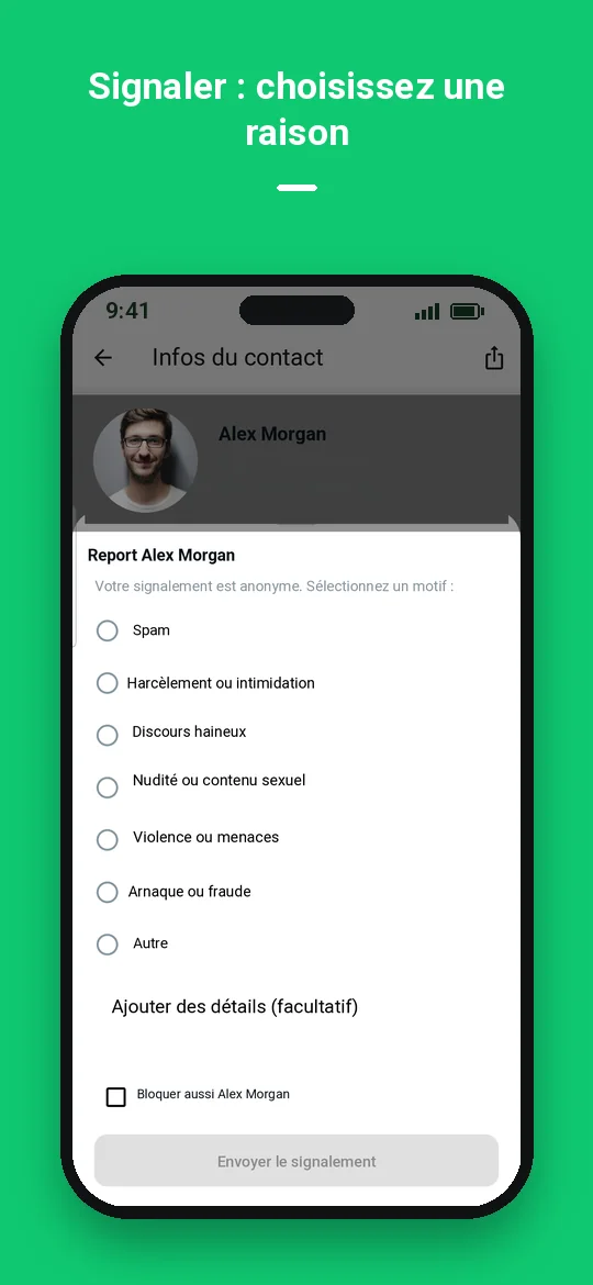 Signaler : choisissez une raison — Haydai