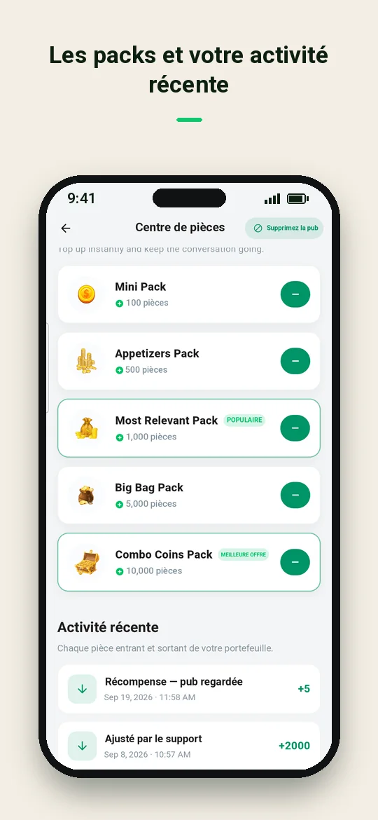 Les packs et votre activité récente — Haydai