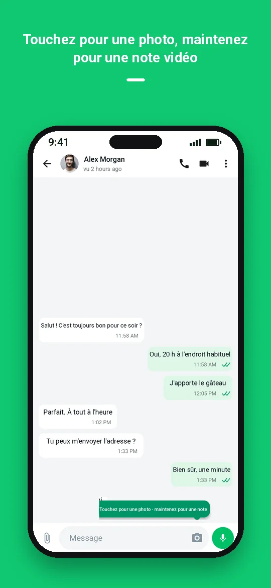 Touchez pour une photo, maintenez pour une note vidéo — Haydai