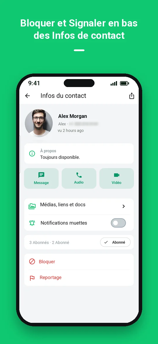 Bloquer et Signaler en bas des Infos de contact — Haydai