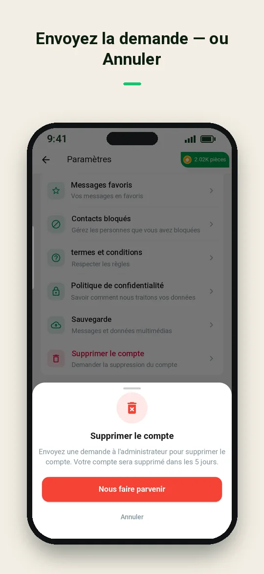 Envoyez la demande — ou Annuler — Haydai