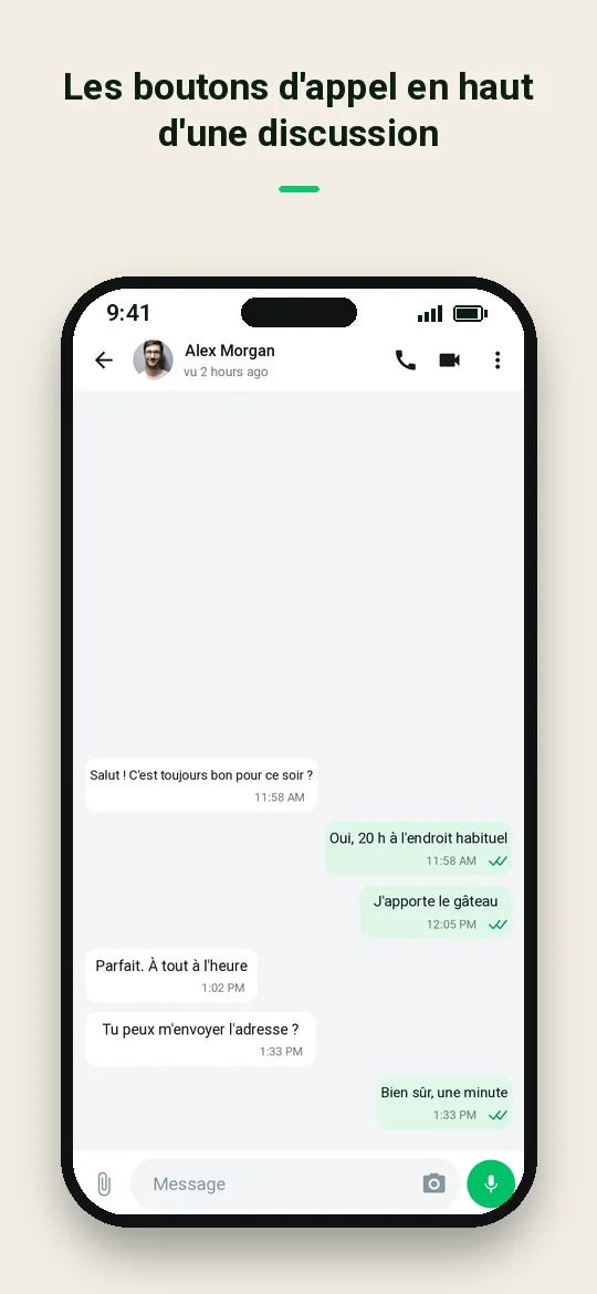 Les boutons d'appel en haut d'une discussion — Haydai