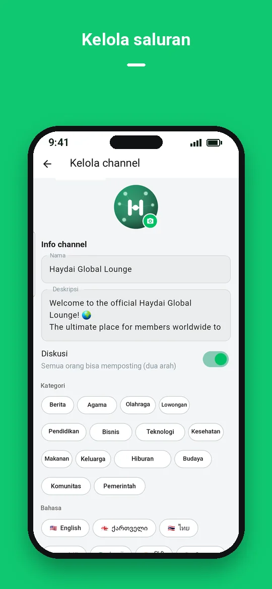 Kelola saluran — Haydai