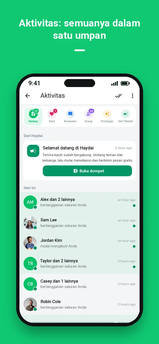 Aktivitas: semuanya dalam satu umpan — Haydai
