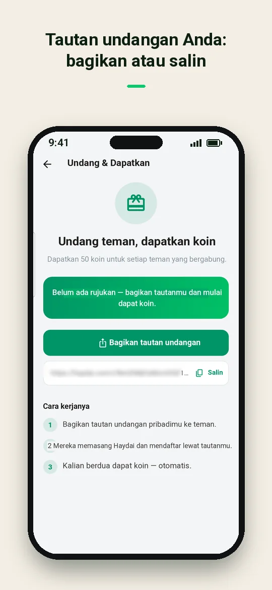 Tautan undangan Anda: bagikan atau salin — Haydai
