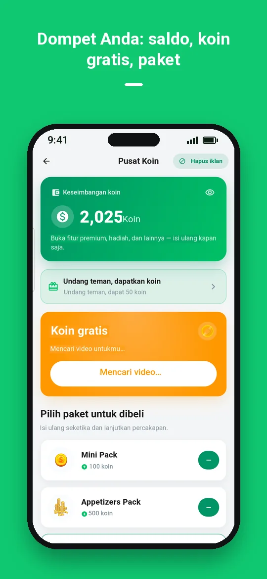 Dompet Anda: saldo, koin gratis, paket — Haydai