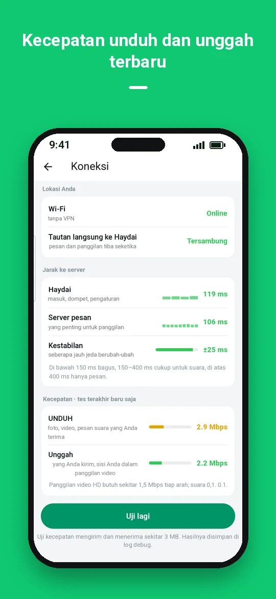 Kecepatan unduh dan unggah terbaru — Haydai