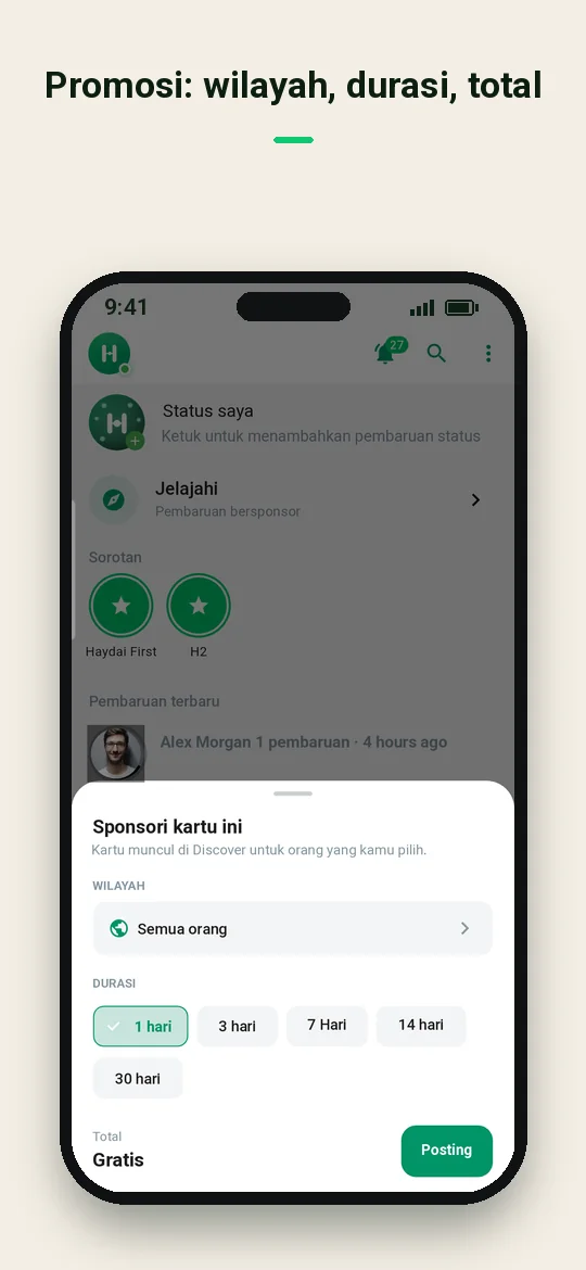 Promosi: wilayah, durasi, total — Haydai