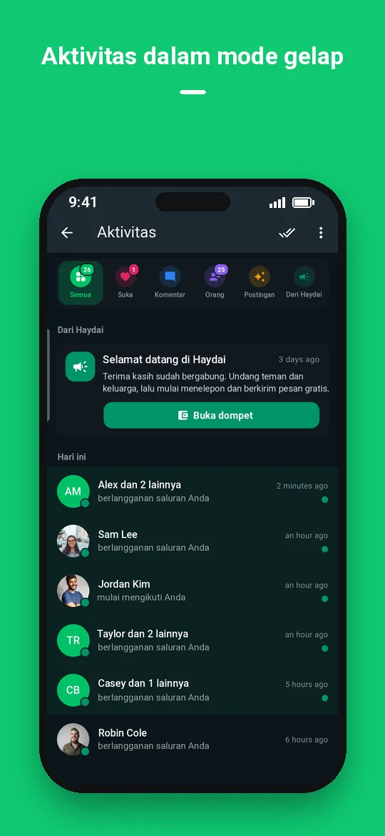 Aktivitas dalam mode gelap — Haydai