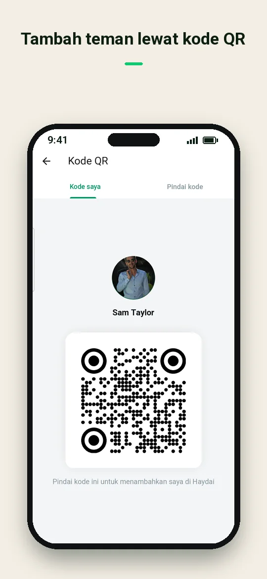 Tambah teman lewat kode QR — Haydai