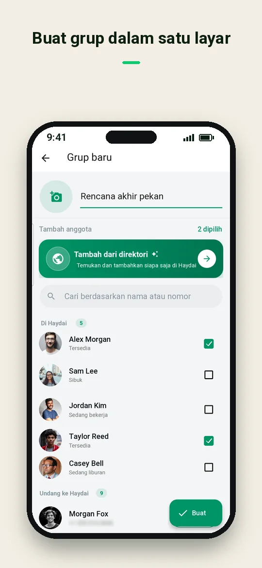 Buat grup dalam satu layar — Haydai