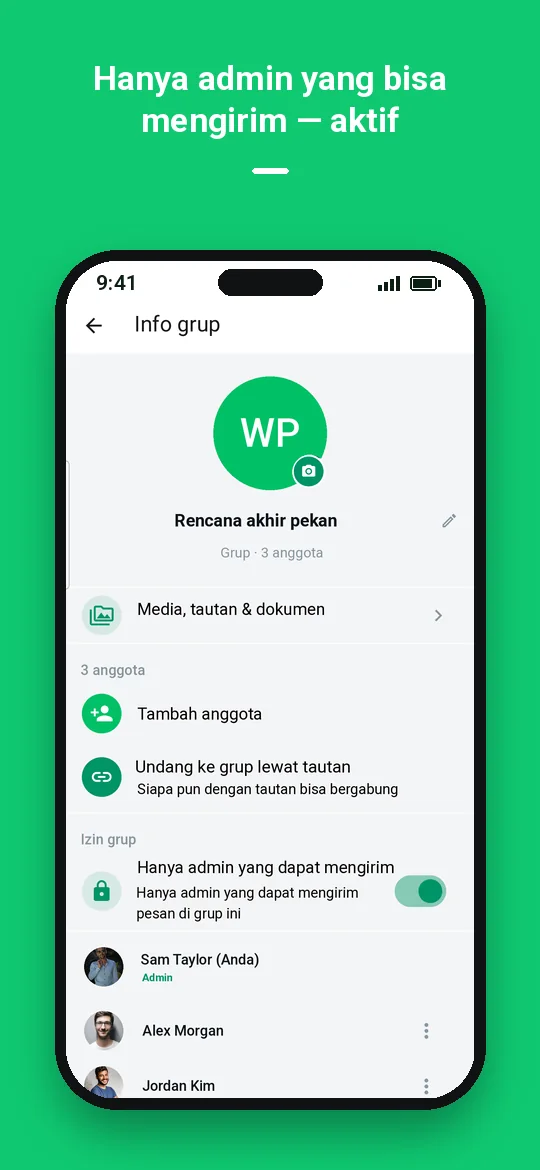 Hanya admin yang bisa mengirim — aktif — Haydai