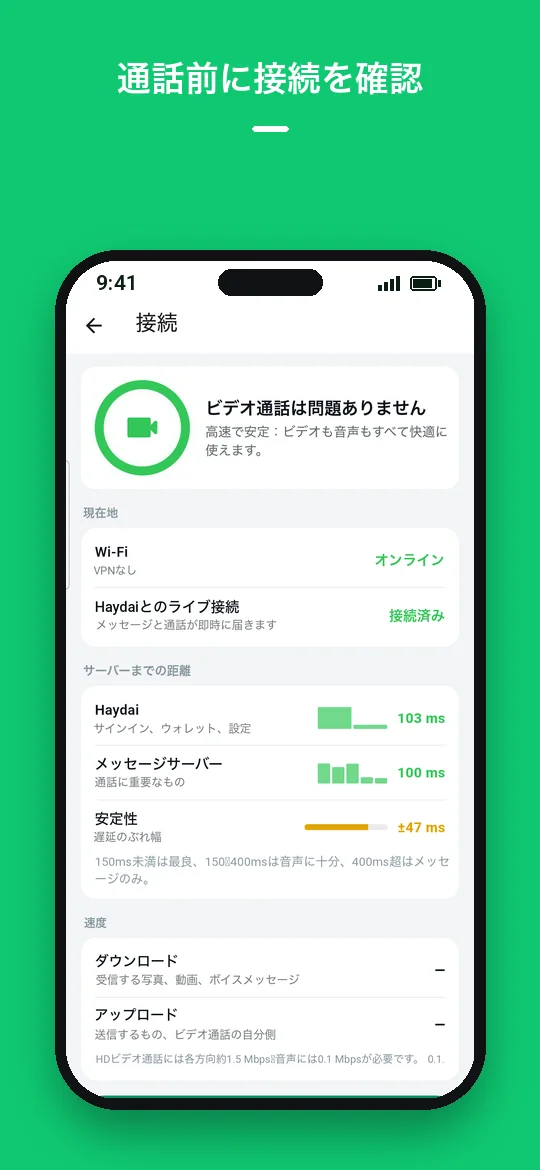 通話前に接続を確認 — Haydai
