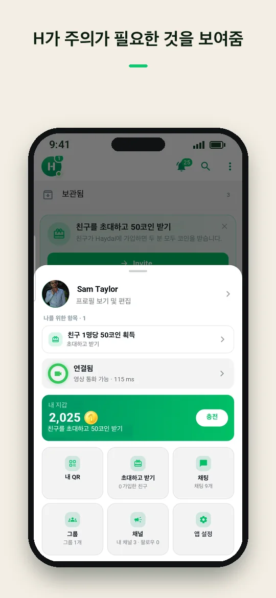 H가 주의가 필요한 것을 보여줌 — Haydai