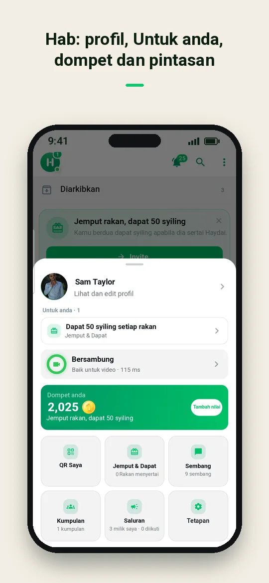 Hab: profil, Untuk anda, dompet dan pintasan — Haydai