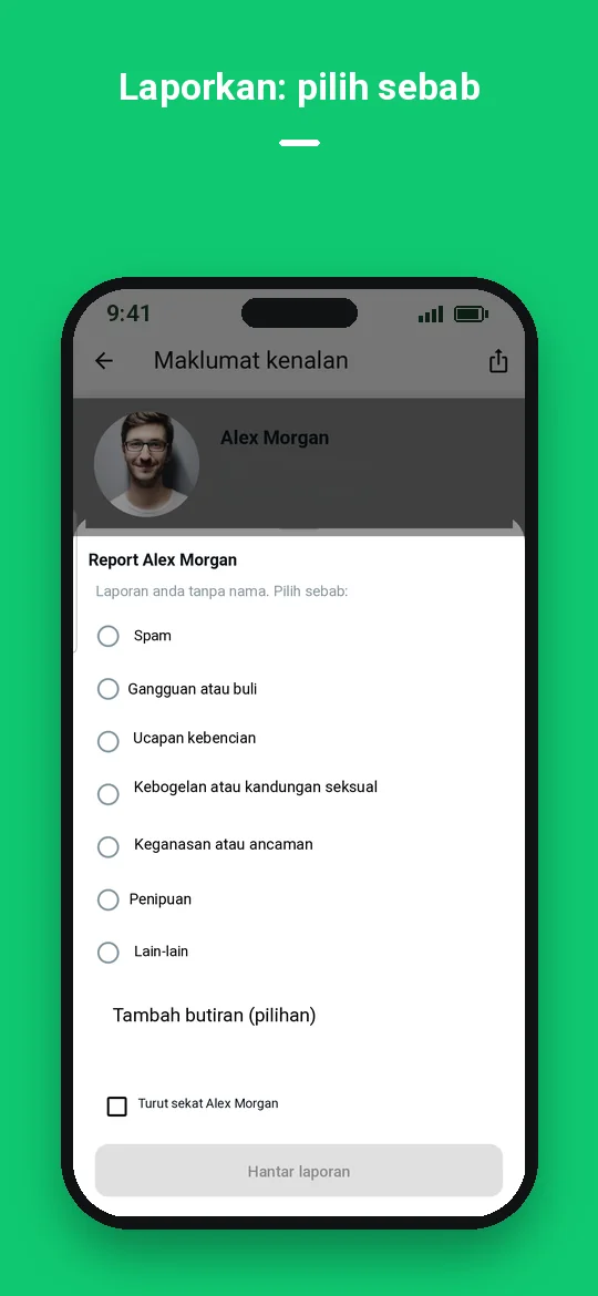 Laporkan: pilih sebab — Haydai