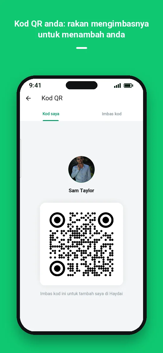 Kod QR anda: rakan mengimbasnya untuk menambah anda — Haydai
