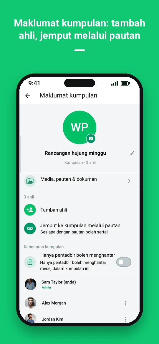 Maklumat kumpulan: tambah ahli, jemput melalui pautan — Haydai