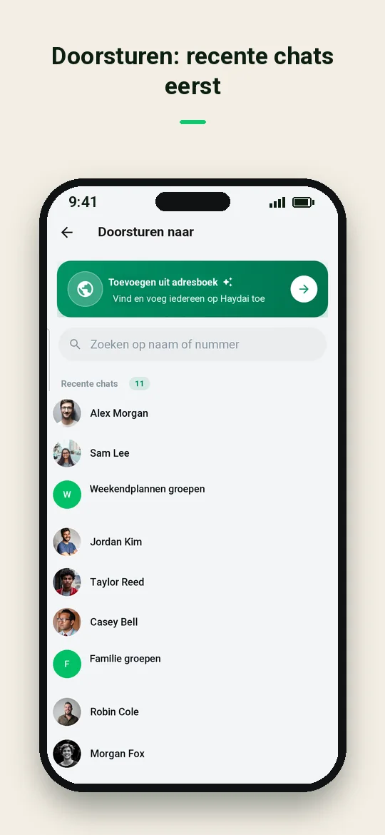Doorsturen: recente chats eerst — Haydai