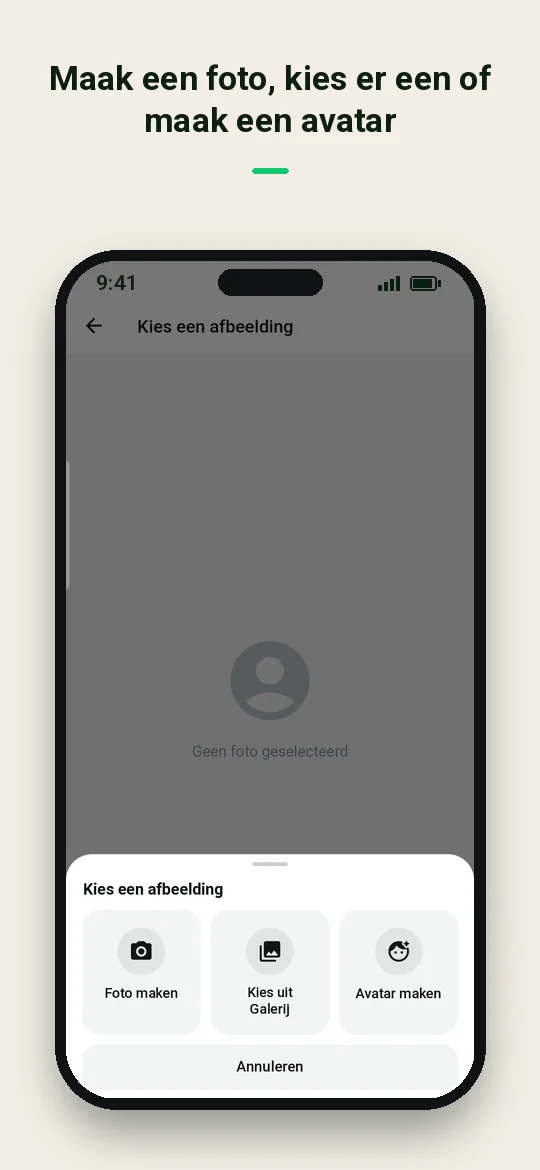 Maak een foto, kies er een of maak een avatar — Haydai