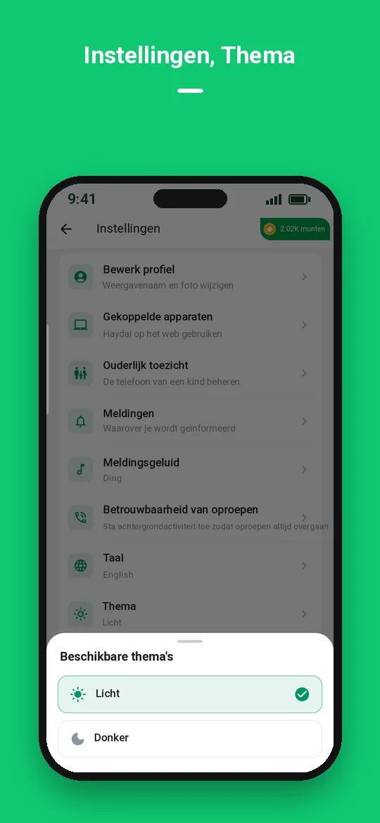 Instellingen, Thema — Haydai