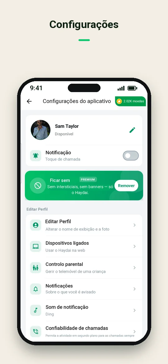 Configurações — Haydai