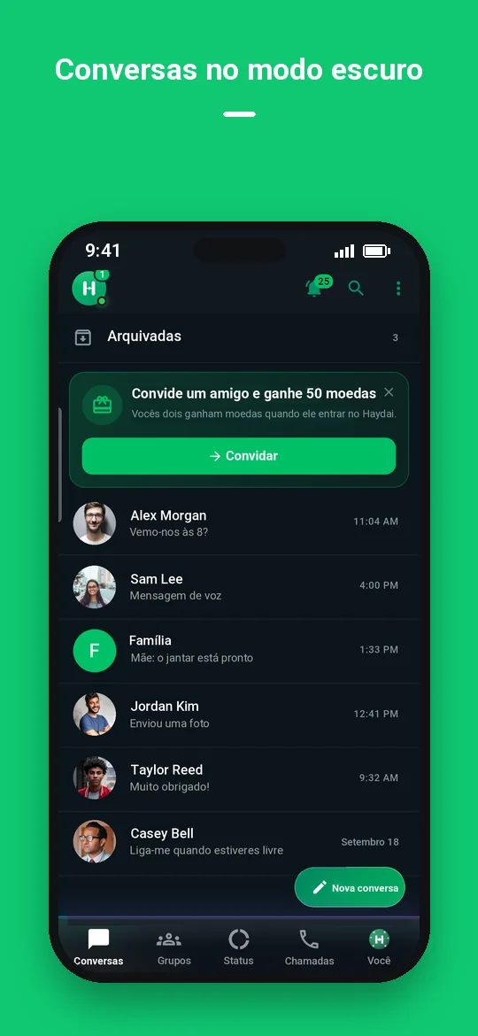 Conversas no modo escuro — Haydai