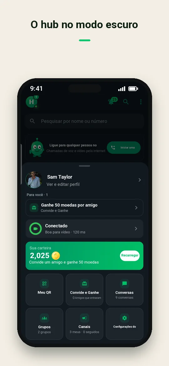 O hub no modo escuro — Haydai