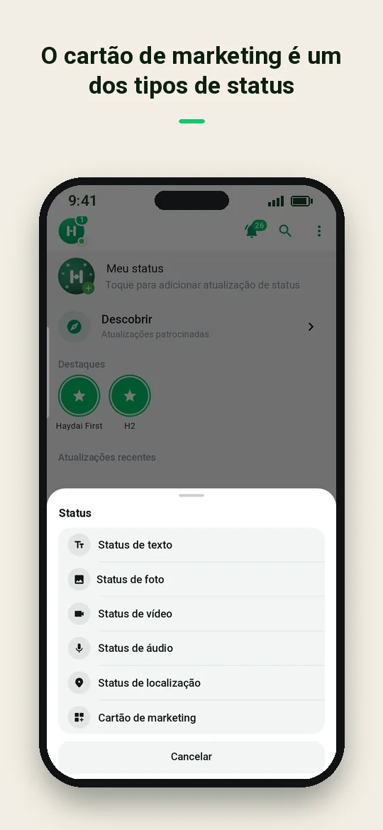 O cartão de marketing é um dos tipos de status — Haydai