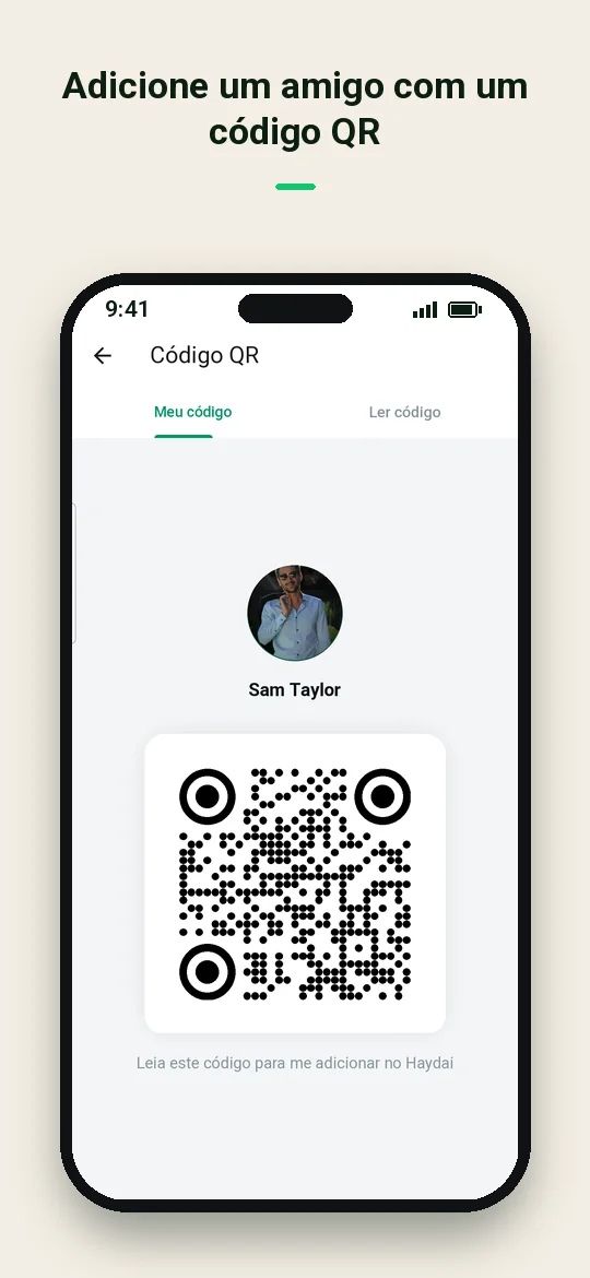 Adicione um amigo com um código QR — Haydai