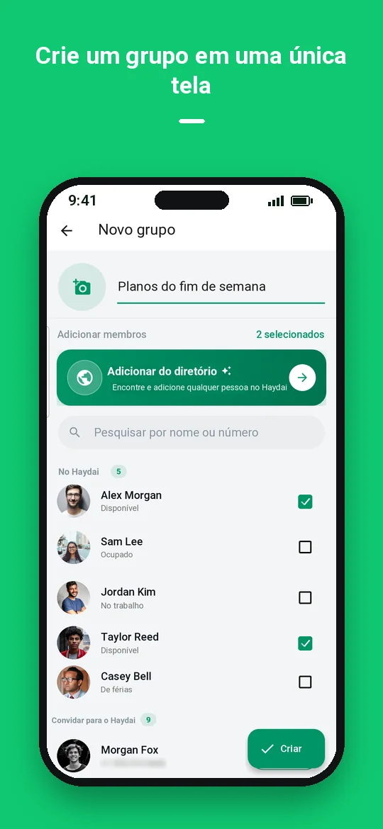 Crie um grupo em uma única tela — Haydai