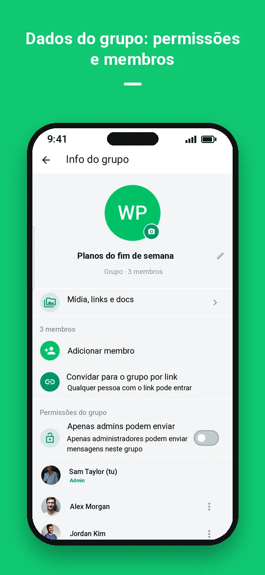 Dados do grupo: permissões e membros — Haydai