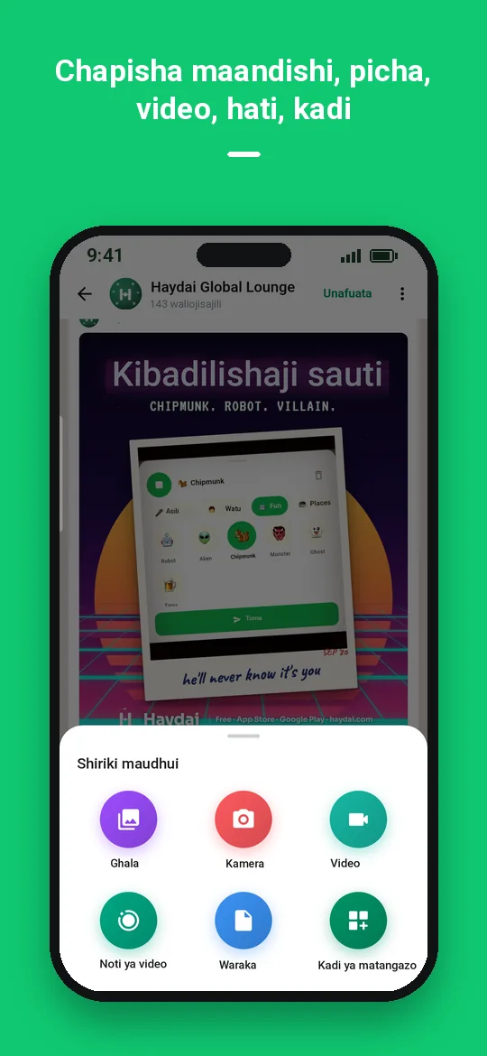 Chapisha maandishi, picha, video, hati, kadi — Haydai