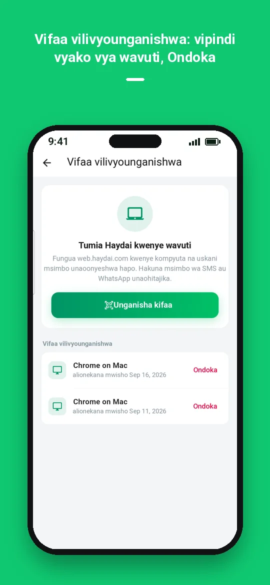 Vifaa vilivyounganishwa: vipindi vyako vya wavuti, Ondoka — Haydai