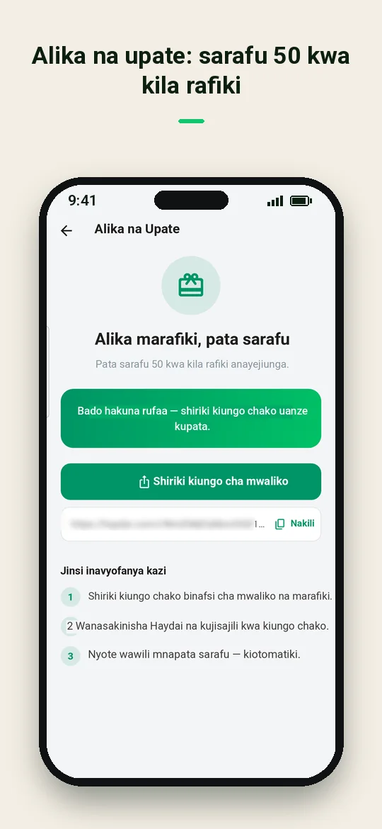 Alika na upate: sarafu 50 kwa kila rafiki — Haydai